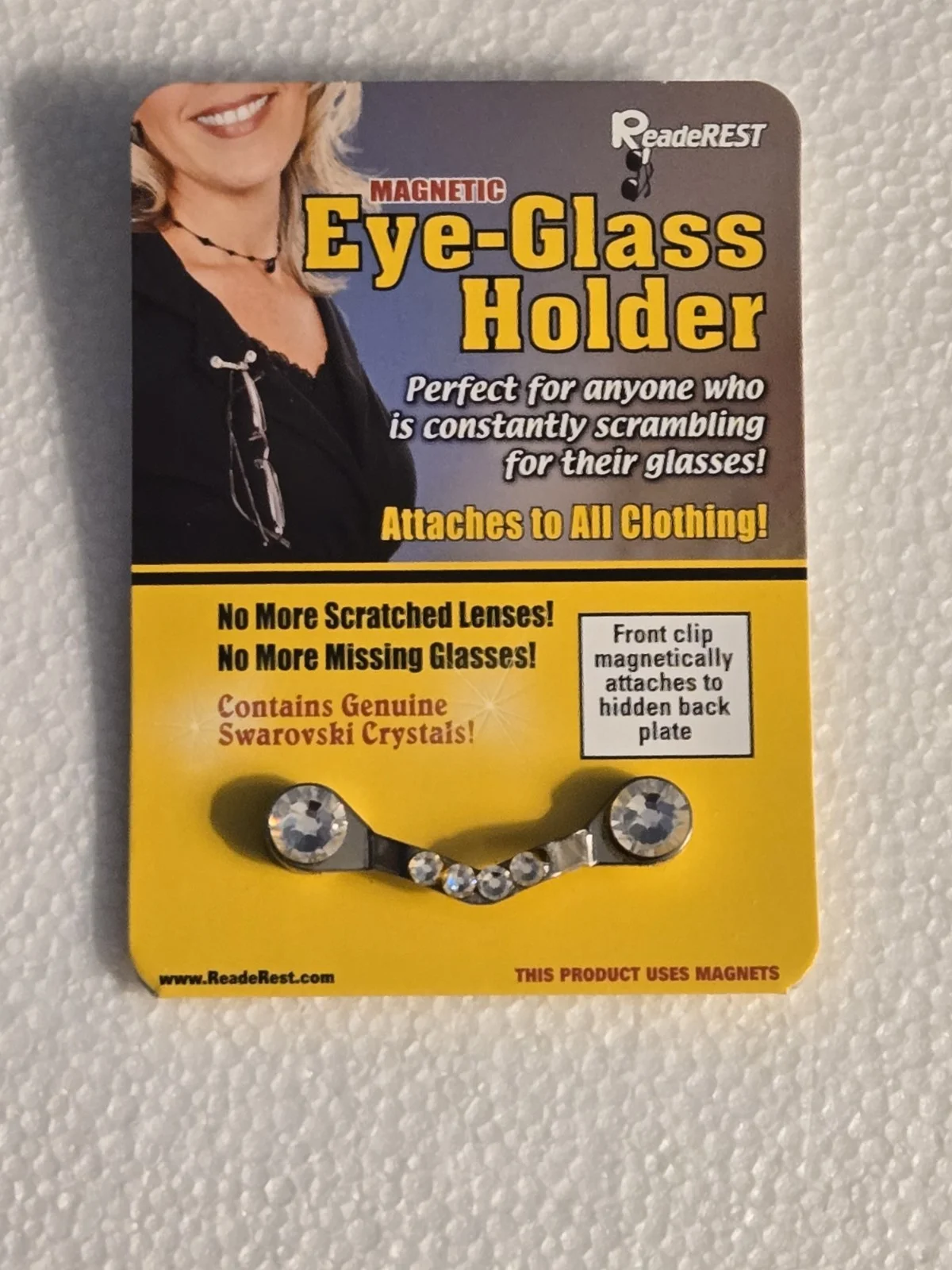 1pc ReadeRest Magnetic Eyeglass Holder New 1 Swarovski Crystal / Silver USA Made 3