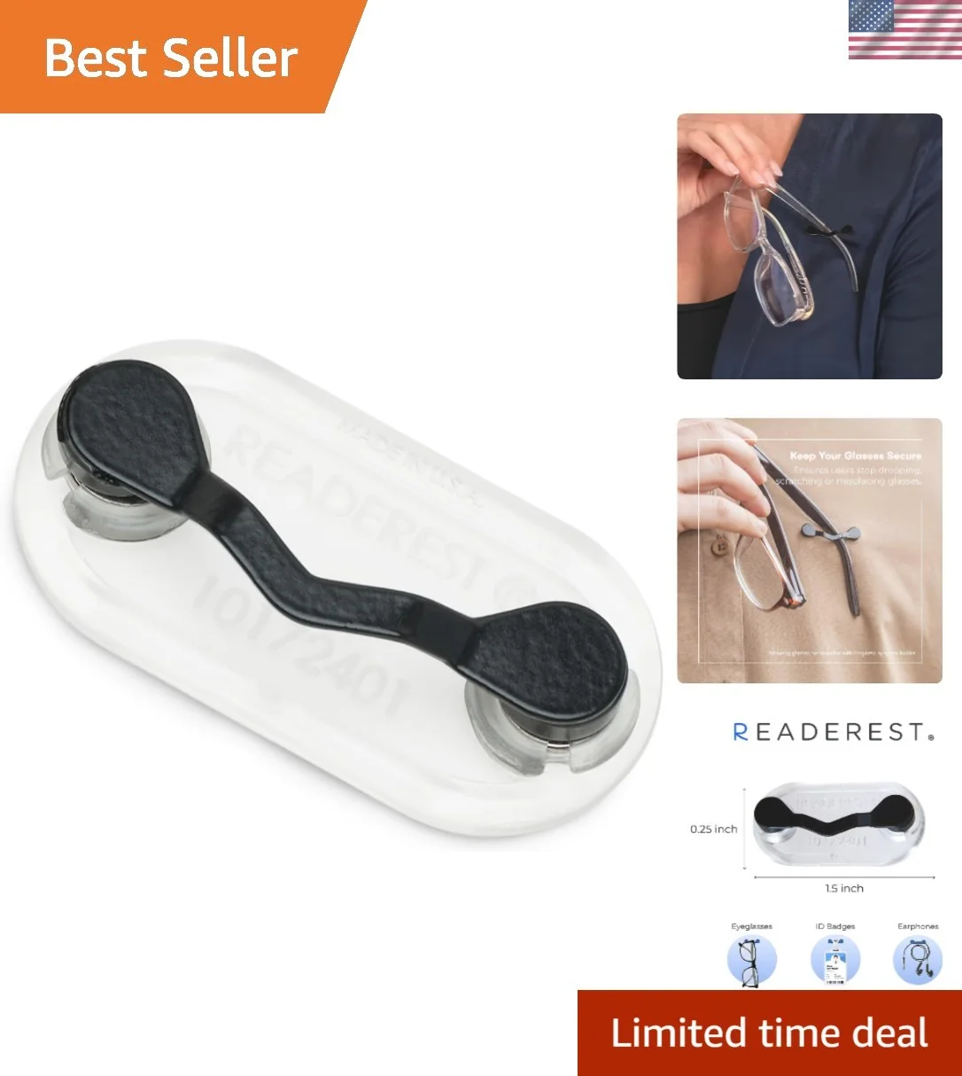 ReadeRest Magnetic Eye Glass Holder Classic Black Fits All Glasses USA T106 4