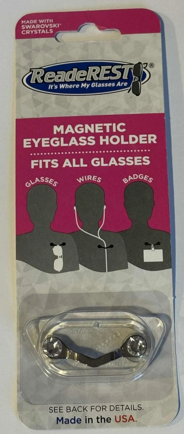 Readerest Magnetic Eye Wear Holder Silver Swarovski Crystals Made in USA 3
