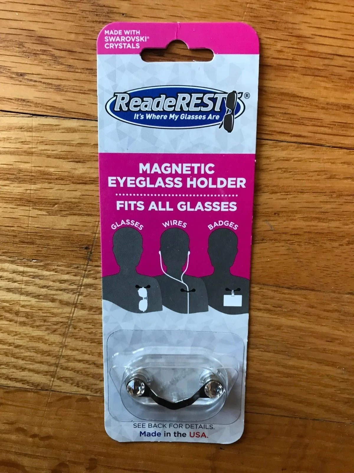 ReadeREST Magnetic Eyeglass Holder, with 2 Swarkovski Crystals, brand new