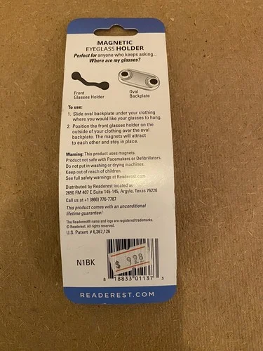 Readerest, Magnetic Eyeglass Holder, Fits All Glasses, Classic Black 2