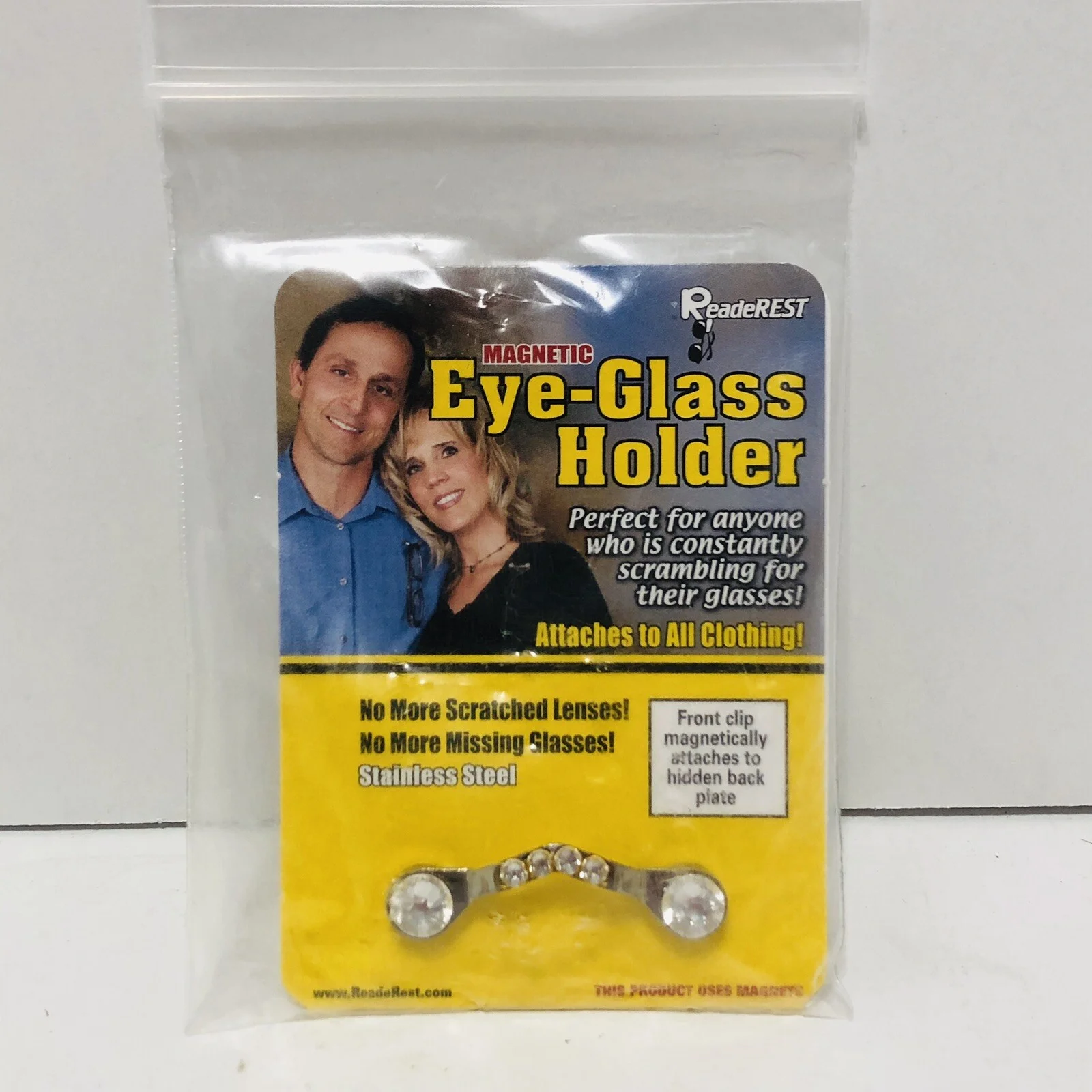 ReadeREST Magnetic Eyeglass Holder - Silver Crystal 01-SS Hidden magnetic Plate