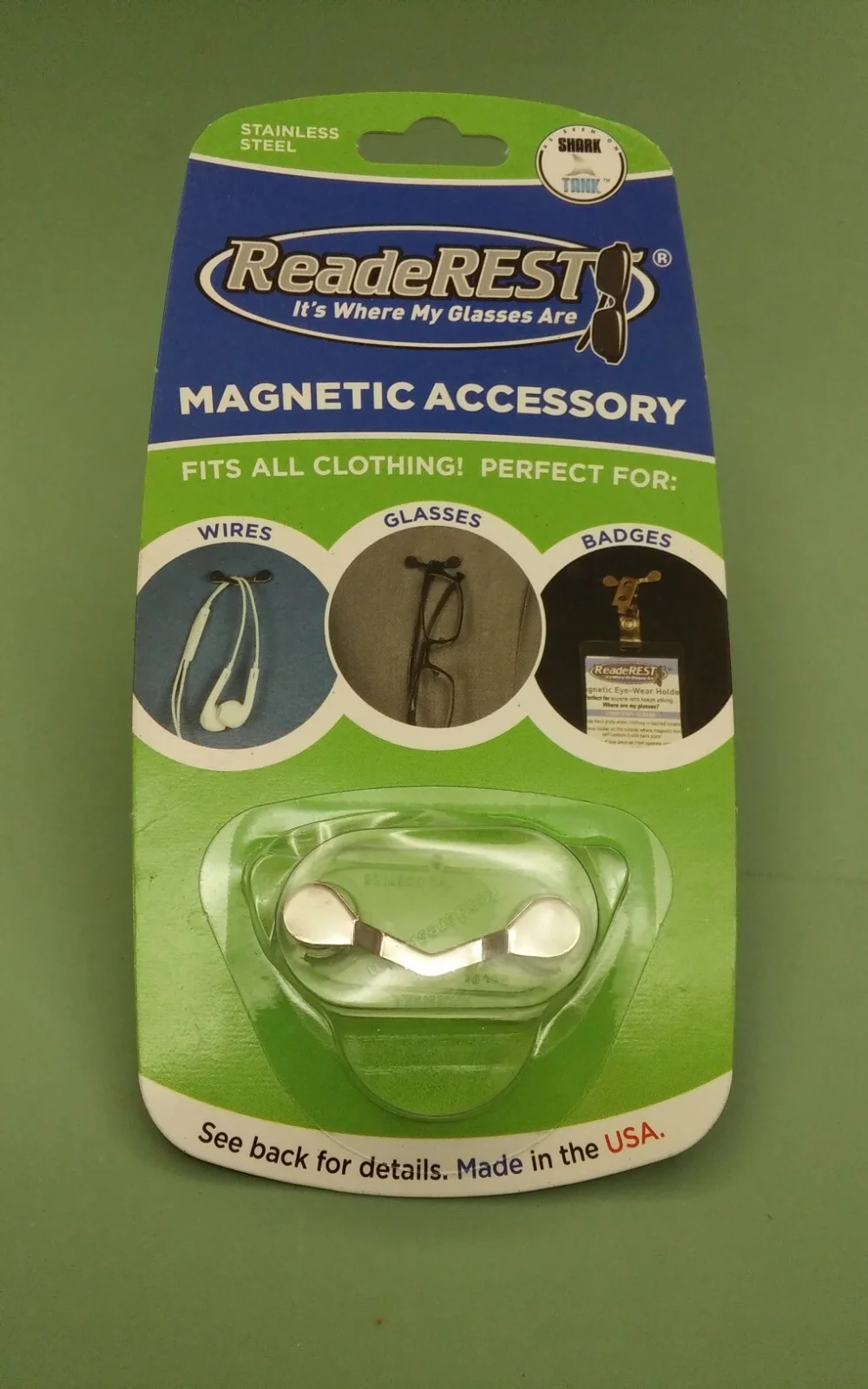ReadeREST Magnetic Eyeglass / Sunglass Holder Stainless Steel Unisex USA
