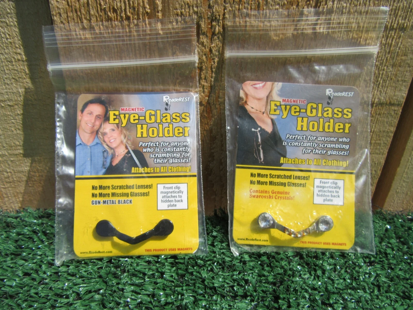 Set of 2 ReadeRest Magnetic Eyeglass Holders Black Swarovski Crystals